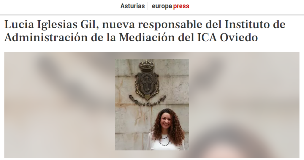 Lucia Iglesias Gil, nueva responsable del Instituto de Administración de la Mediación del ICA Oviedo